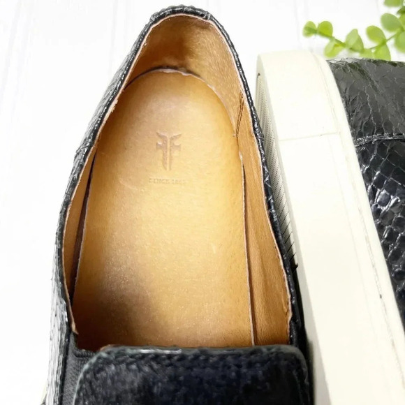 Frye Gemma Black Calf Hair & Faux Snakeskin Slip On Sneakers Women's Size 7.5 - Picture 6 of 7